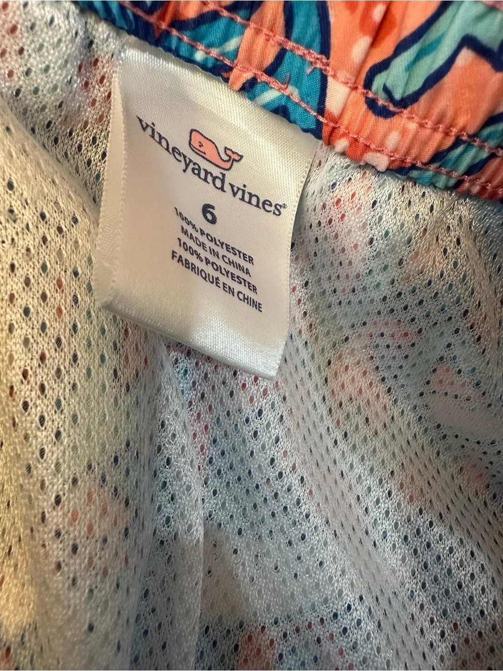 Vineyard Vines Boys Blue Pink Coral Print Swim Shorts Size 6